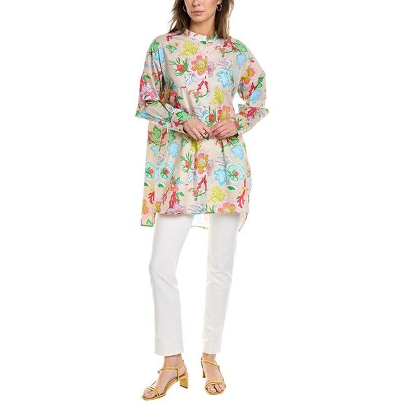 Natori Womens Amanpulo Printed Poplin Top, White - Picture 1 of 3